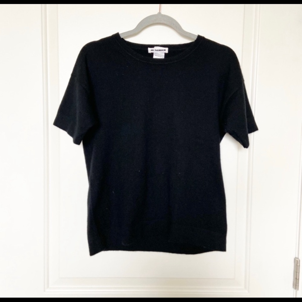 JIL SANDER 100% Cashmere Black ShortSleeve Sweater